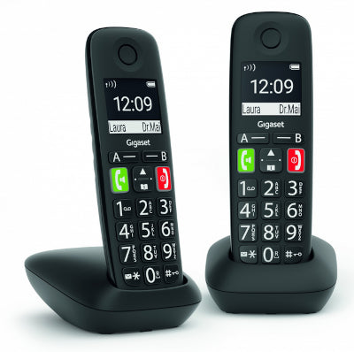 GIGASET E290 Duo preto sem fios analógico DECT Tecla grande 2 Terminais móveis